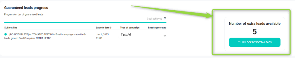 Guaranteed leads progress bar and table with extra leads option